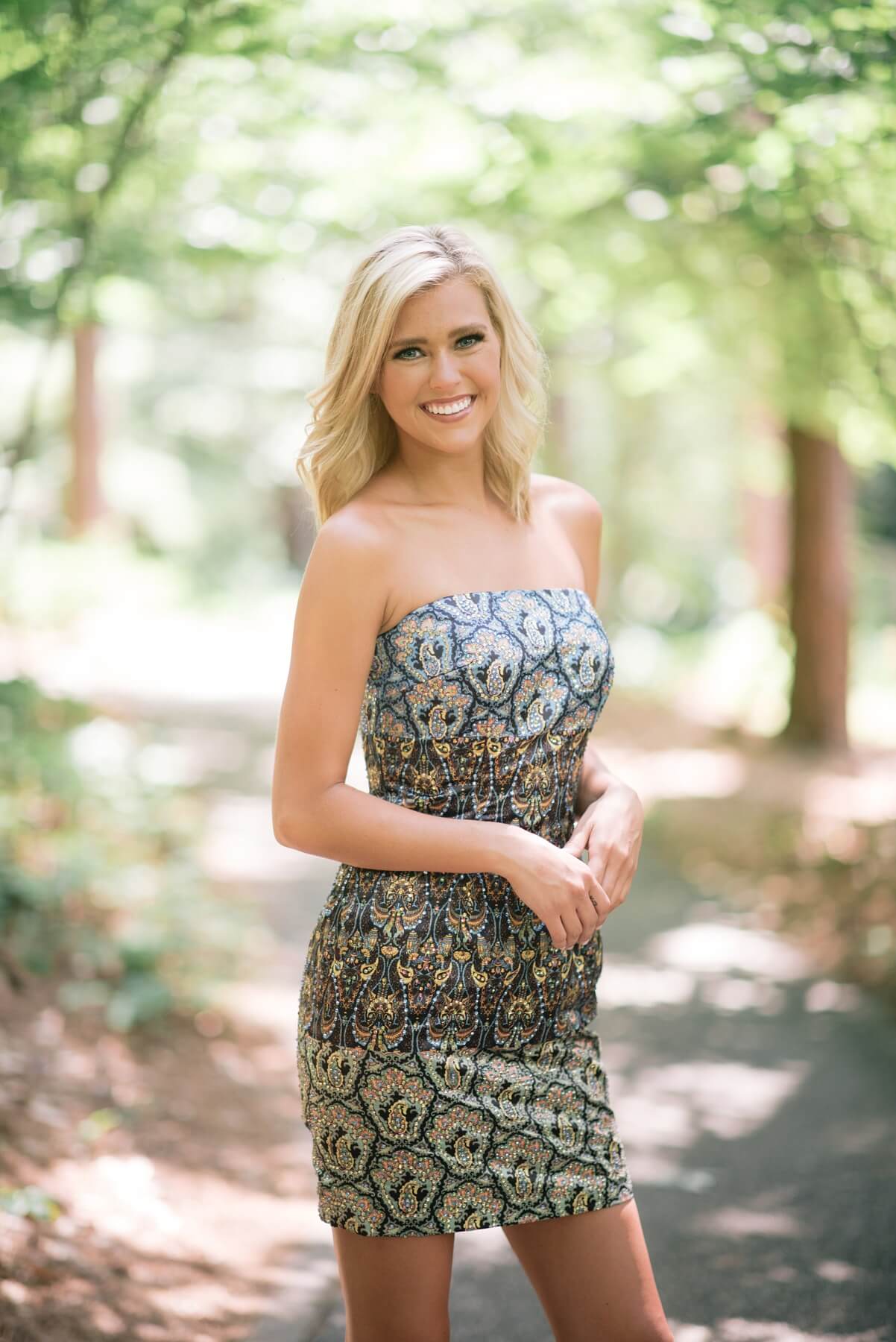 From the Clothes Tree: Jovani strapless multicolor beaded dress, $649. 