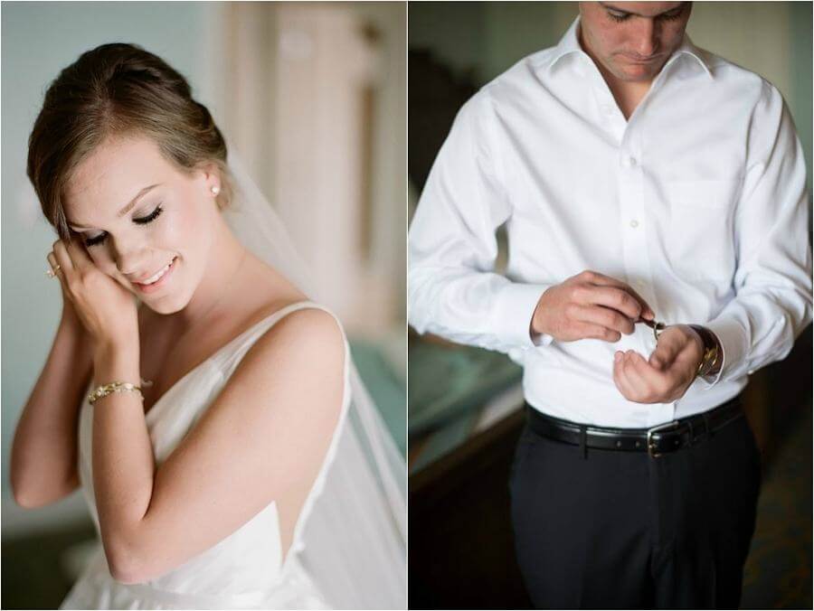 Caroline and Jay put on the final touches before seeing each other for the first time on their wedding day.