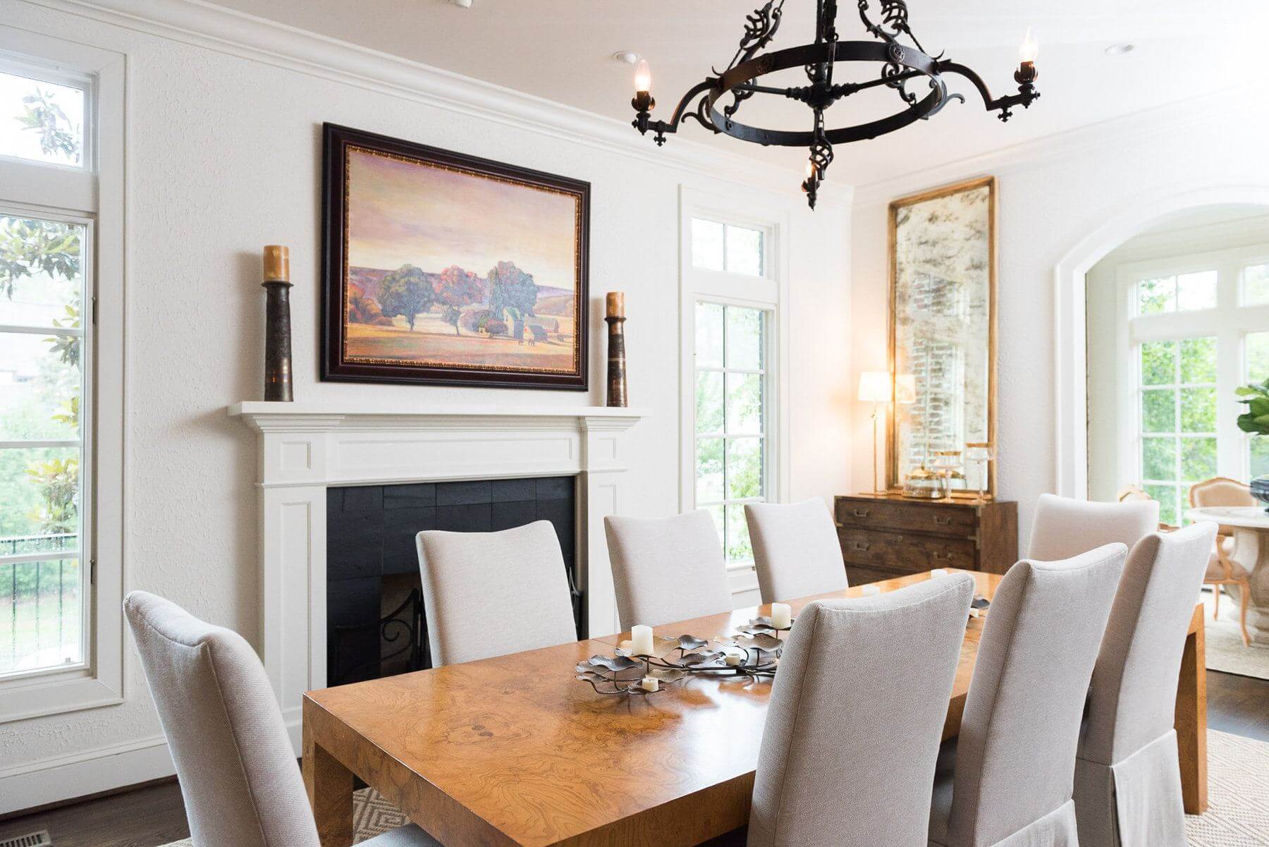 "I inherited this table, and I absolutely love it; it's one of my favorite things but we just didn't have the right chairs," says Jayne. "They added the chairs, and it has softened everything." "I inherited this table, and I absolutely love it; it's one of my favorite things but we just didn't have the right chairs," says Jayne. "They added the chairs, and it has softened everything."