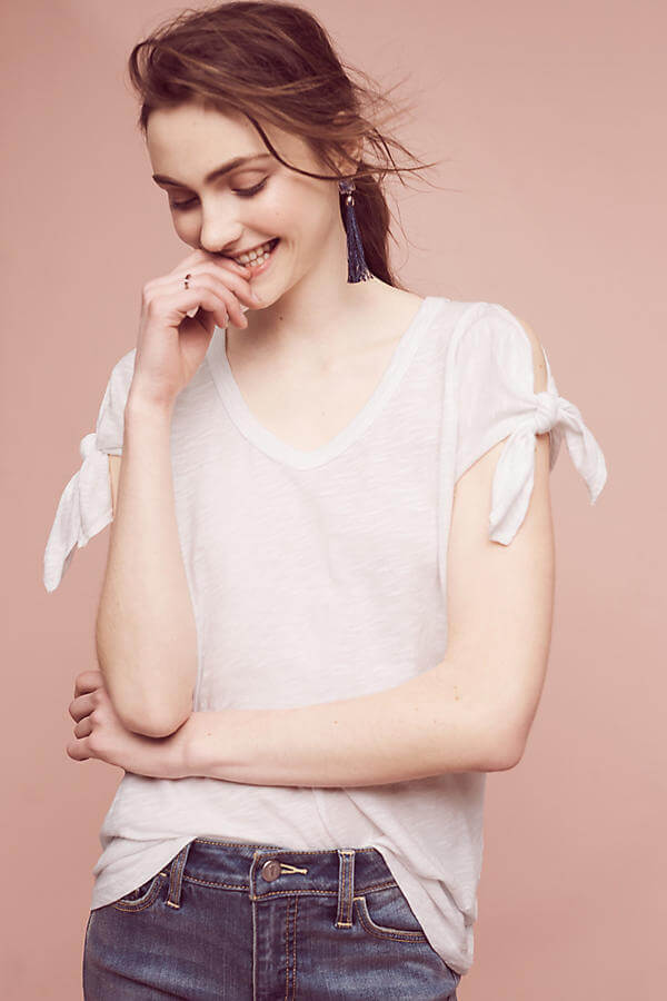 This tie-cuff tee is laid-back with a touch of sweet! Image: Anthropologie