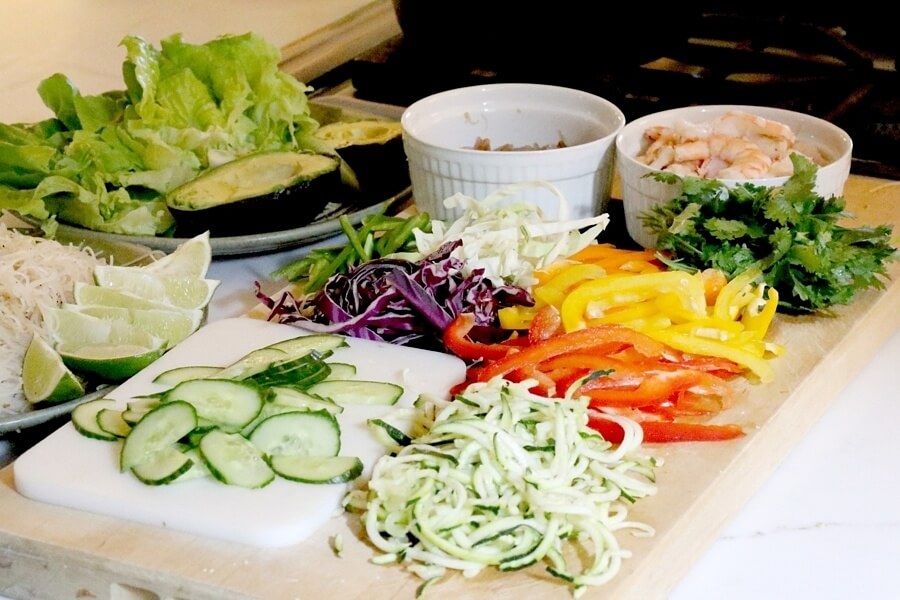 Ingredients for spring salad laid out.