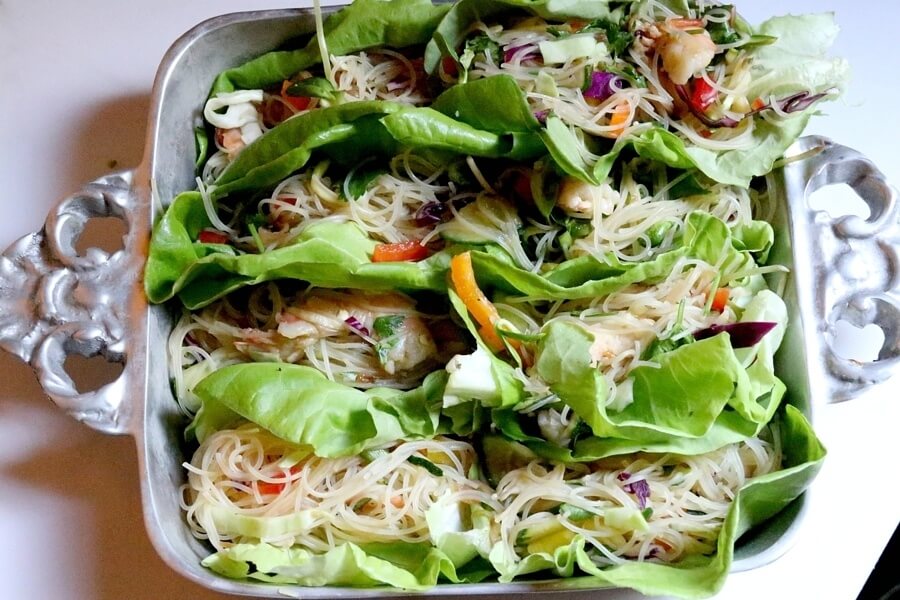Spring roll salad in lettuce wraps.