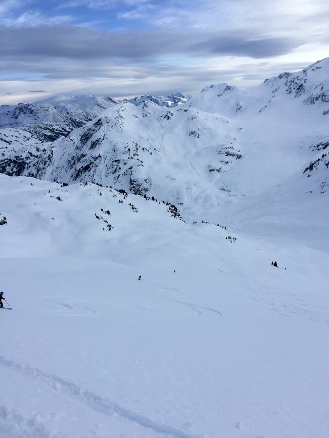 Here is a view from the top as the first skiers make their way down the mountain.