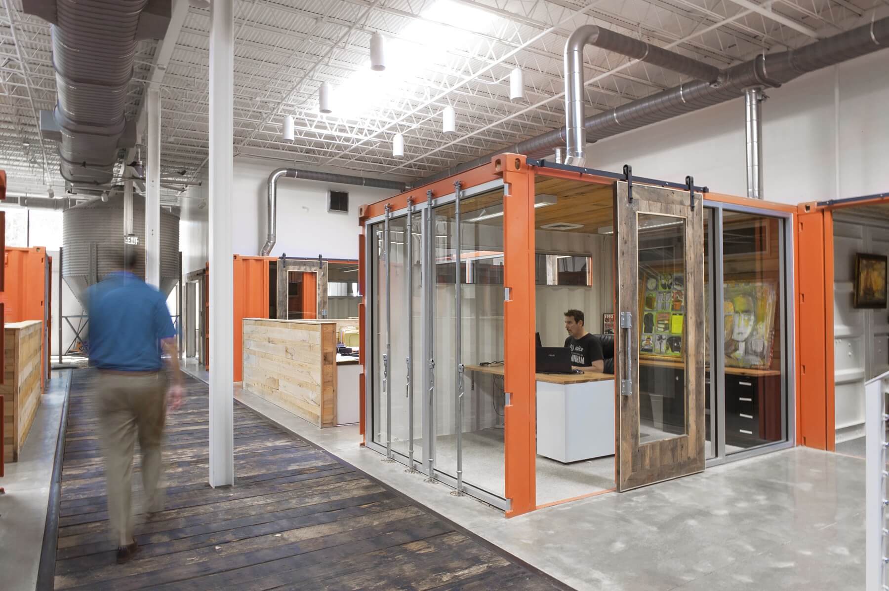 These shipping containers are repurposed into ultra-creative cubicles. Image: Liesa Cole These shipping containers are repurposed into ultra-creative cubicles. Image: Liesa Cole