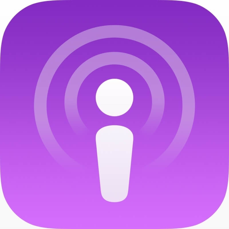 This is what Apple Podcasts app icon looks like. Find that on your Apple device. How do I listen to podcasts?