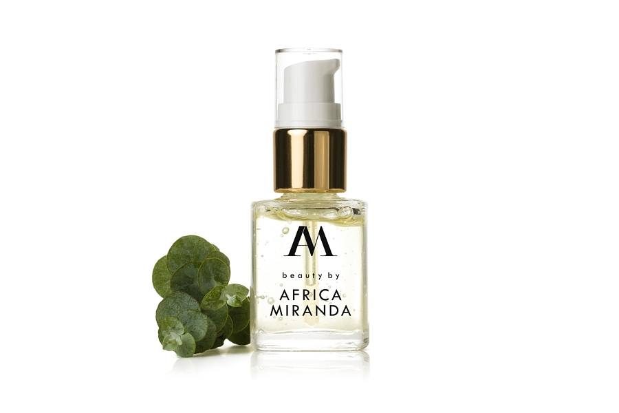 The inaugural product in Africa's beauty by Africa Miranda line is the Facial Elixir, dubbed "Brazil in a bottle." It goes without saying that it's a standard in Africa's beauty routine. Image: Derrick Davis The inaugural product in Africa's beauty by Africa Miranda line is the Facial Elixir, dubbed "Brazil in a bottle." It goes without saying that it's a standard in Africa's beauty routine. Image: Derrick Davis