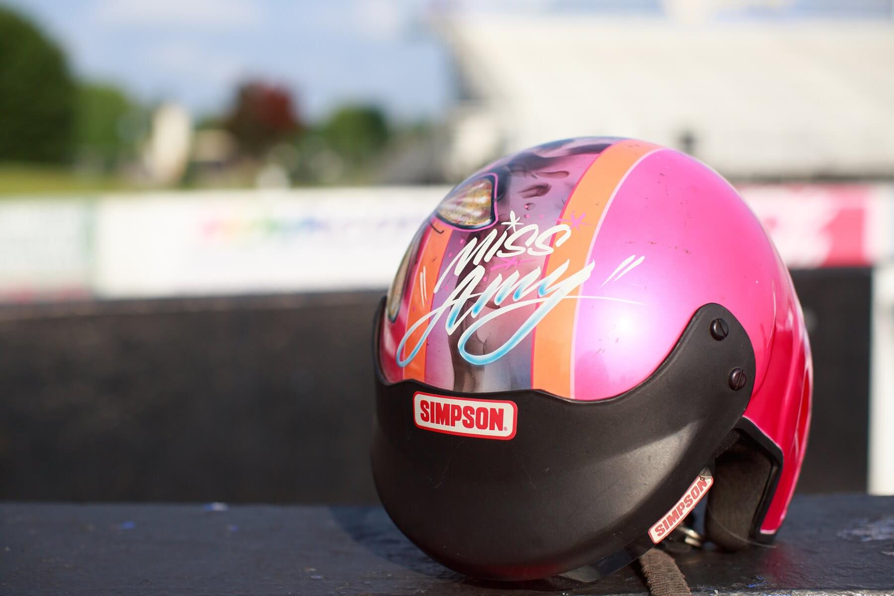 The butterfly on "Miss Amy's" helmet symbolizes her journey. "I finally got to this stage where I thought, I’m the butterfly. I’m free. I can soar. I can do this," she says.