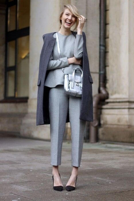 Minimalist meets monochrome in this gorgeous gray ensemble caught on the streets on New York City. Image: GlamSugar