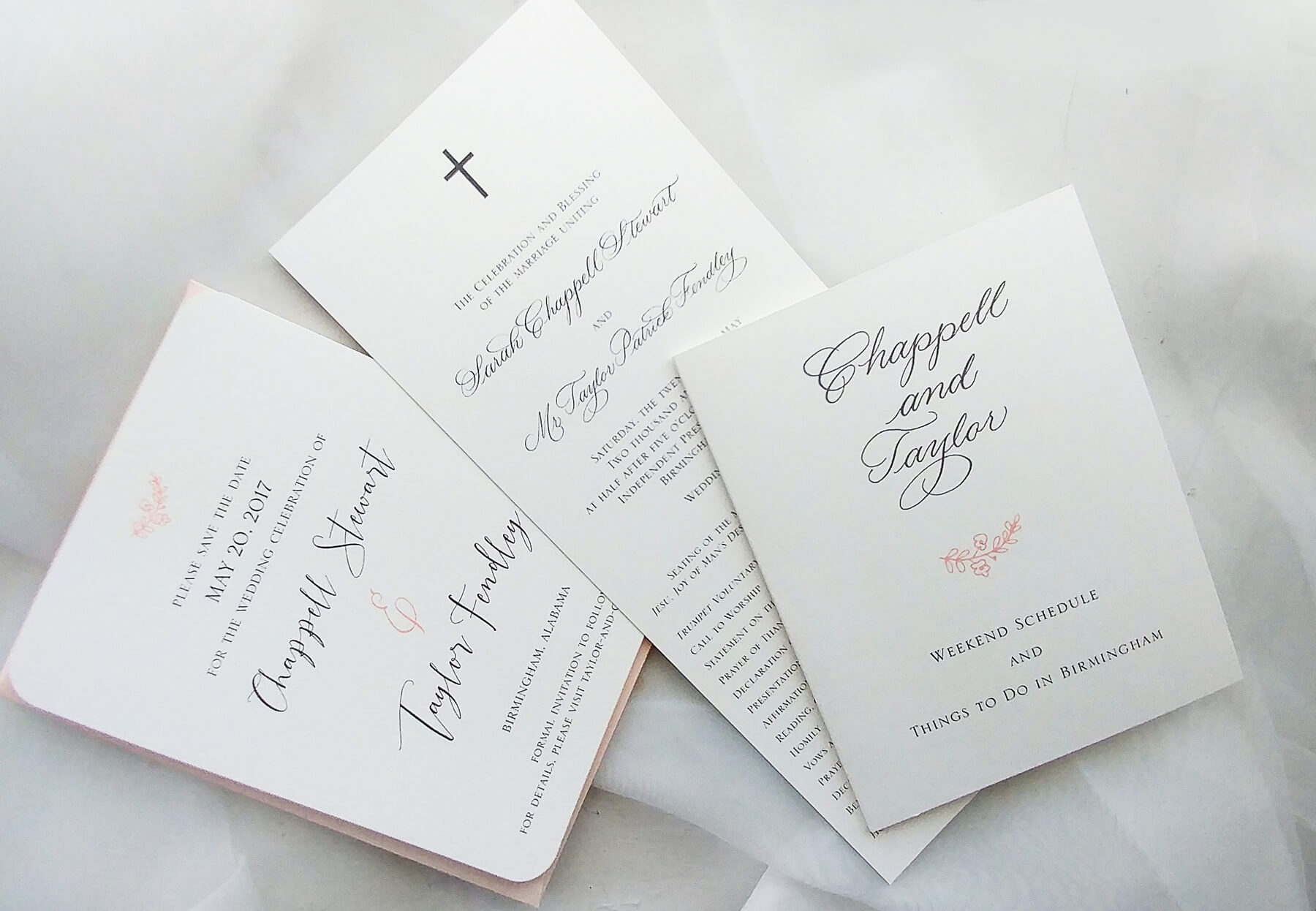 This wedding suite takes traditional wedding layout and updates it with modern font and subtle hints of color. stationery