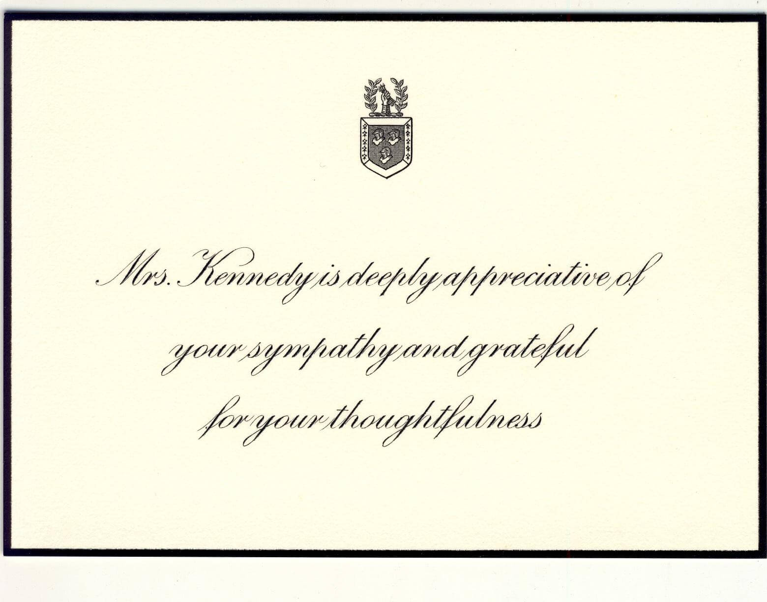 Jackie Kennedy's sympathy card is appropriately subdued and graceful. Image: Crane & Co. stationery