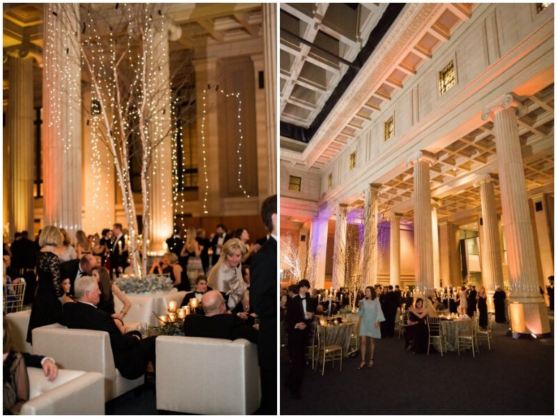 Miller’s vision for trees draped in twinkle lights, perfectly executed by her wedding planner, Mona Dunlap, transformed the grand reception venue at The Columns into an utterly enchanting space. “I love bringing the outdoors in,” Miller says. “Something about that is very inspiring, and I thought that element would be a bit different while still timeless and classic.”