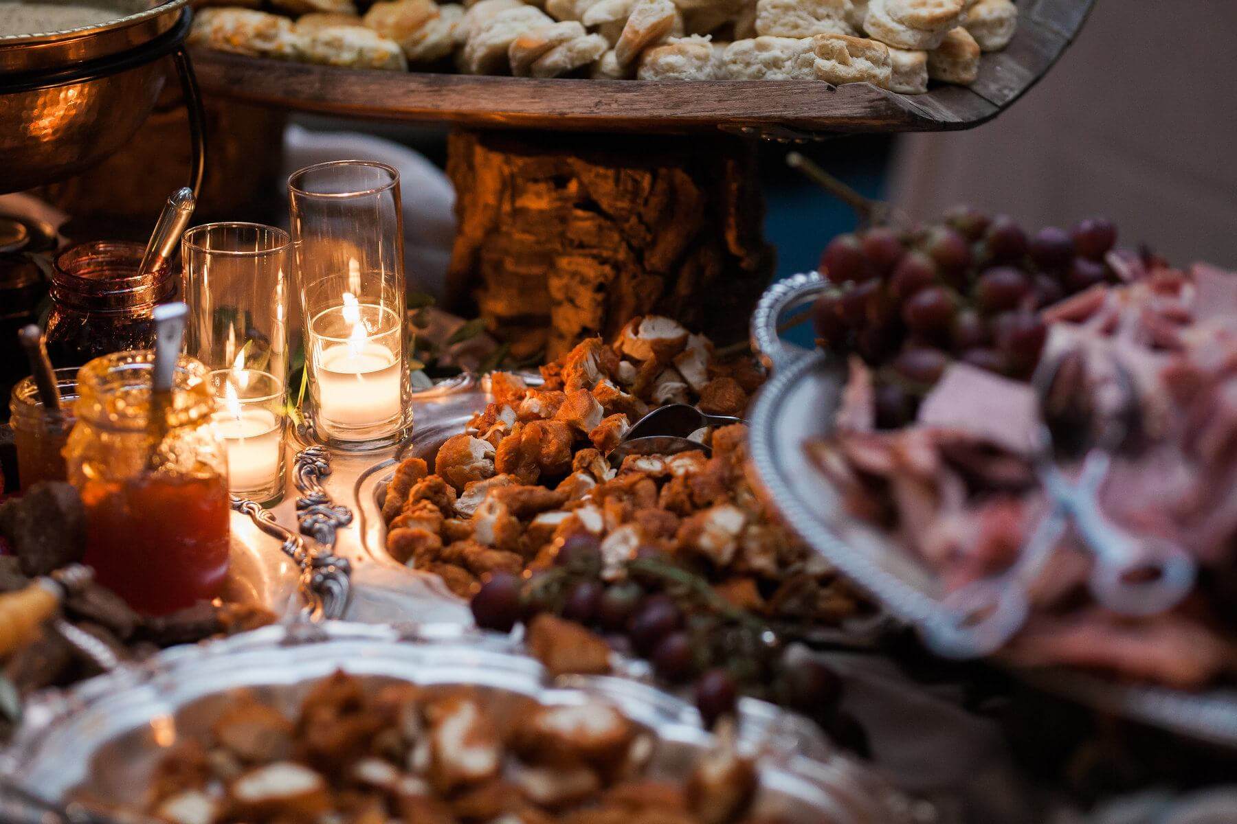 Miller says that one of her must-haves for the reception menu was a biscuit bar. “I absolutely love biscuits,” Miller says. “My grandmother always serves us biscuits and jam, so I knew I had to incorporate that.”