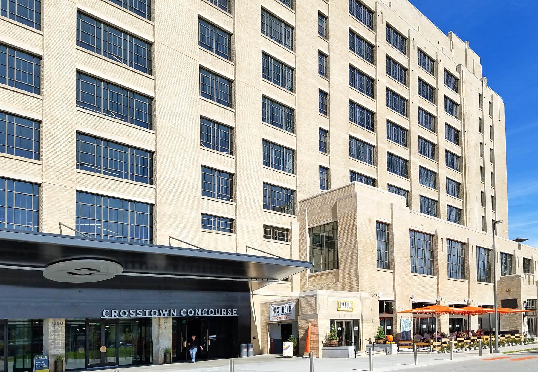 This is the entrance to the central atrium of the Crosstown Concourse. Crosstown Concourse — This is the entrance to the central atrium of the Crosstown Concourse.