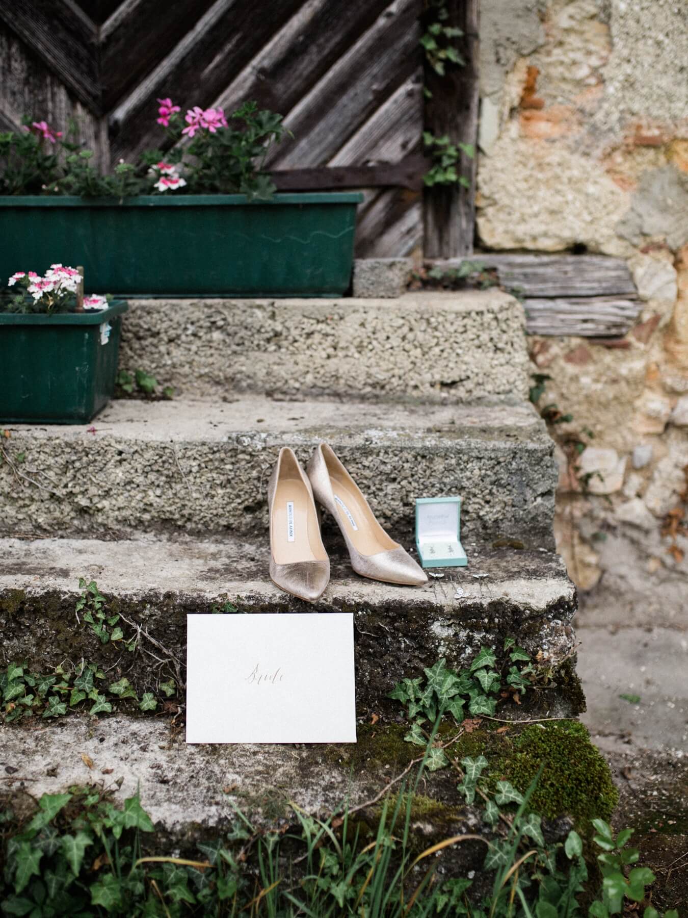 The bride wore Manolo Blahnik shoes to complete her look.