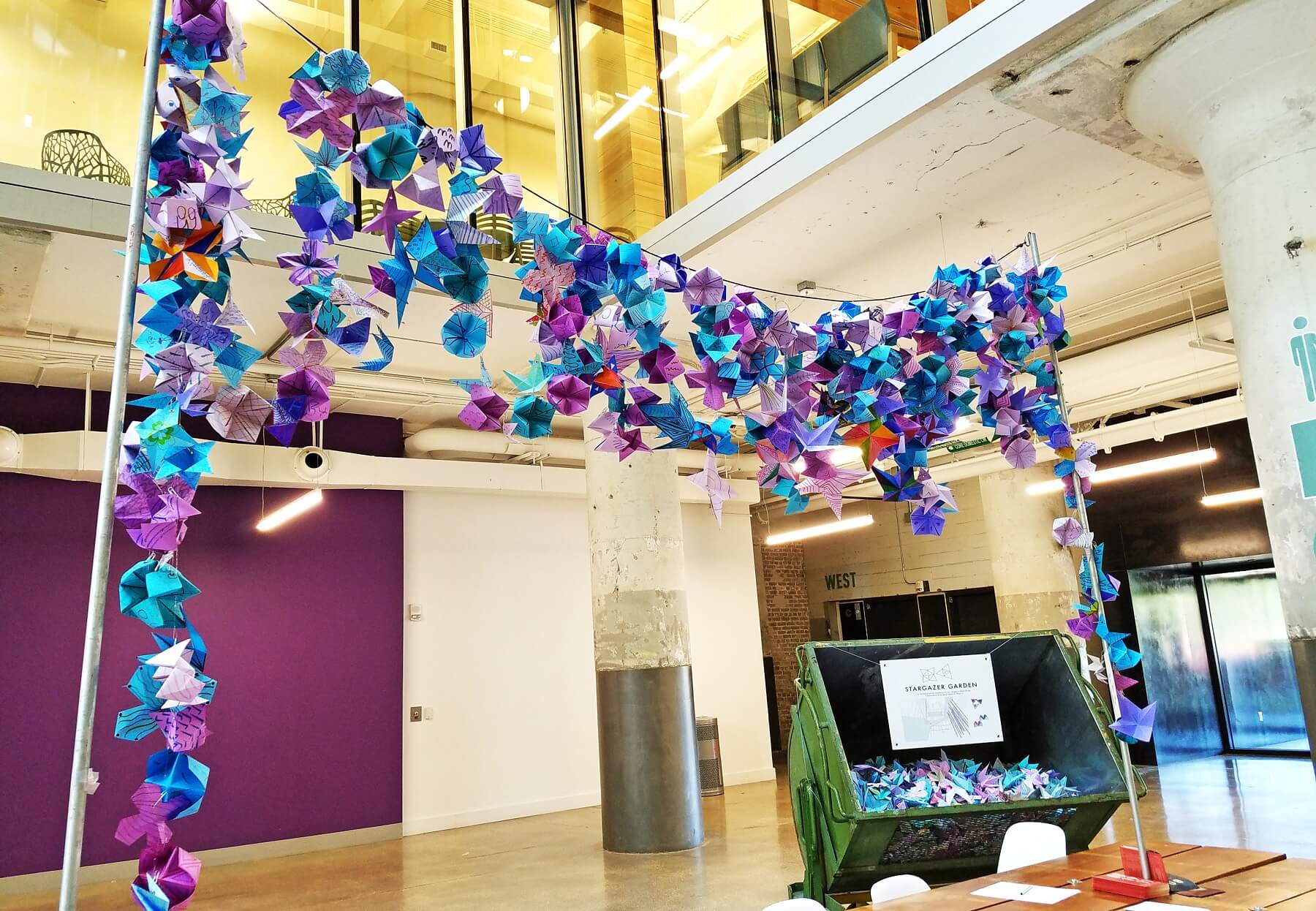 This "Stargazer Garden" is an interactive work of art created by participating guests. Crosstown Concourse — This "Stargazer Garden" is an interactive work of art created by participating guests.