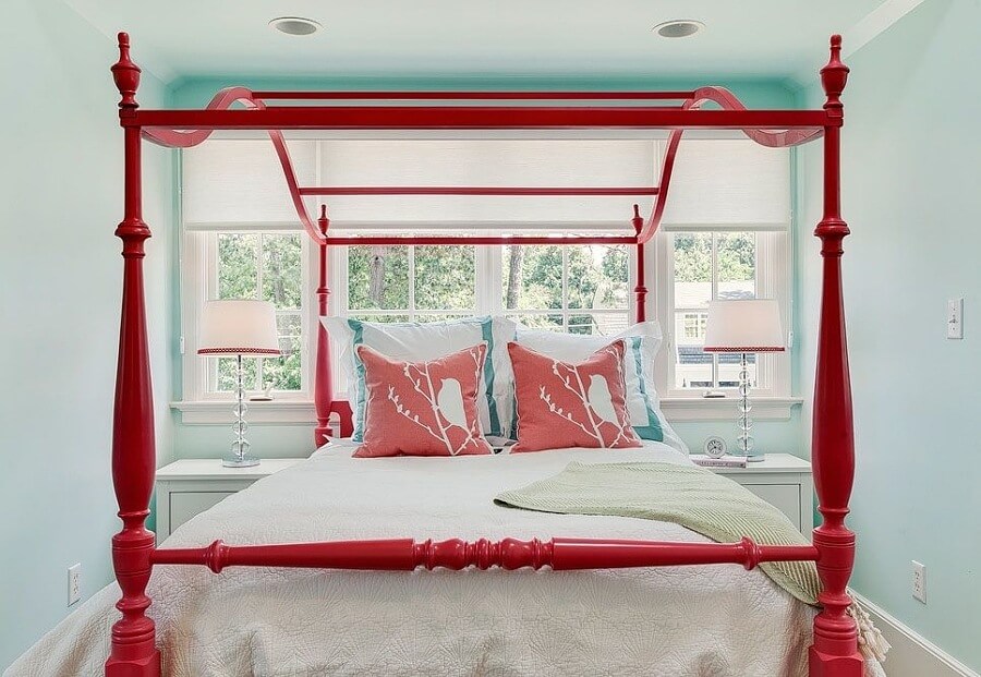 To keep the look youthful, the canopy bed is left open.