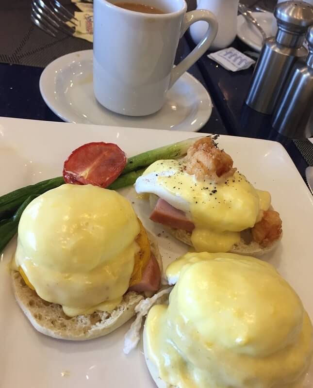 Eggs Benedict—in its multiple variations—is a specialty at the Hilton’s restaurant, H20.