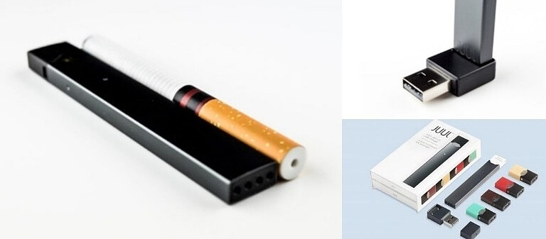 JUULs are considered "ideal" for new vapers or those looking for a more discreet vaping experience. On the left, you can see that the JUUL resembles a cigarette, in appearance, size and weight. At top right, the USB plugs directly into a computer for recharging. At bottom right, the pods, which run about $15.99 for a four-pack, are each equivalent to a pack of cigarettes. JUULs are considered "ideal" for new vapers or those looking for a more discreet vaping experience. On the left, you can see that the JUUL resembles a cigarette, in appearance, size and weight. At top right, the USB plugs directly into a computer for recharging. At bottom right, the pods, which run about $15.99 for a four-pack, are each equivalent to a pack of cigarettes.