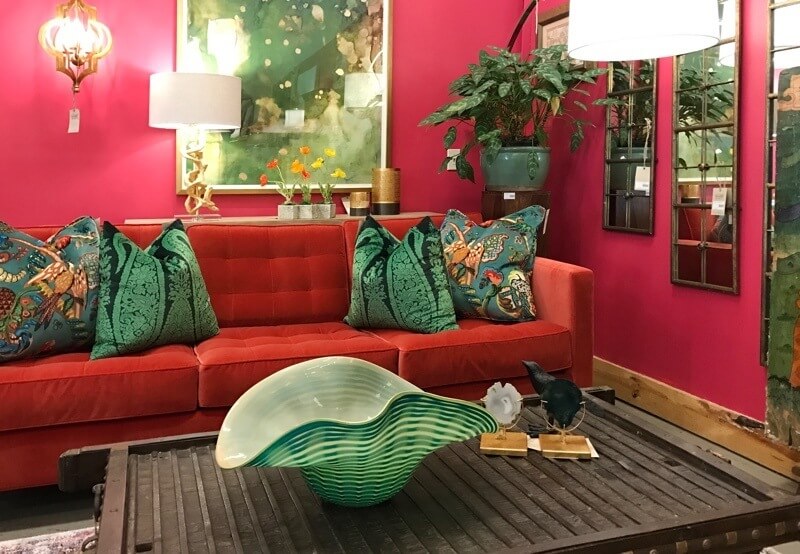 This space, styled by Merridian displays how a bold colors and patterns can still be warm and inviting. Image: Merridian This space, styled by Merridian displays how a bold colors and patterns can still be warm and inviting. Image: Merridian