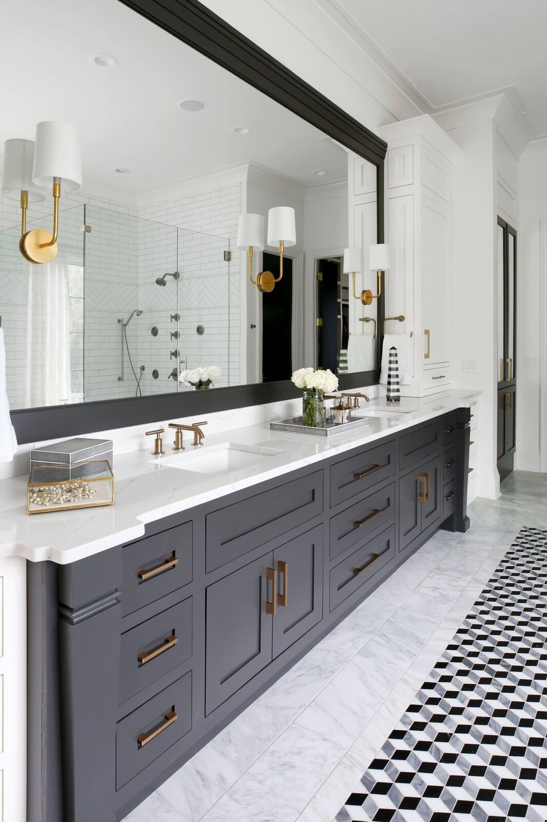 Master bath vanities are in the Iron Ore color used elsewhere in the house.