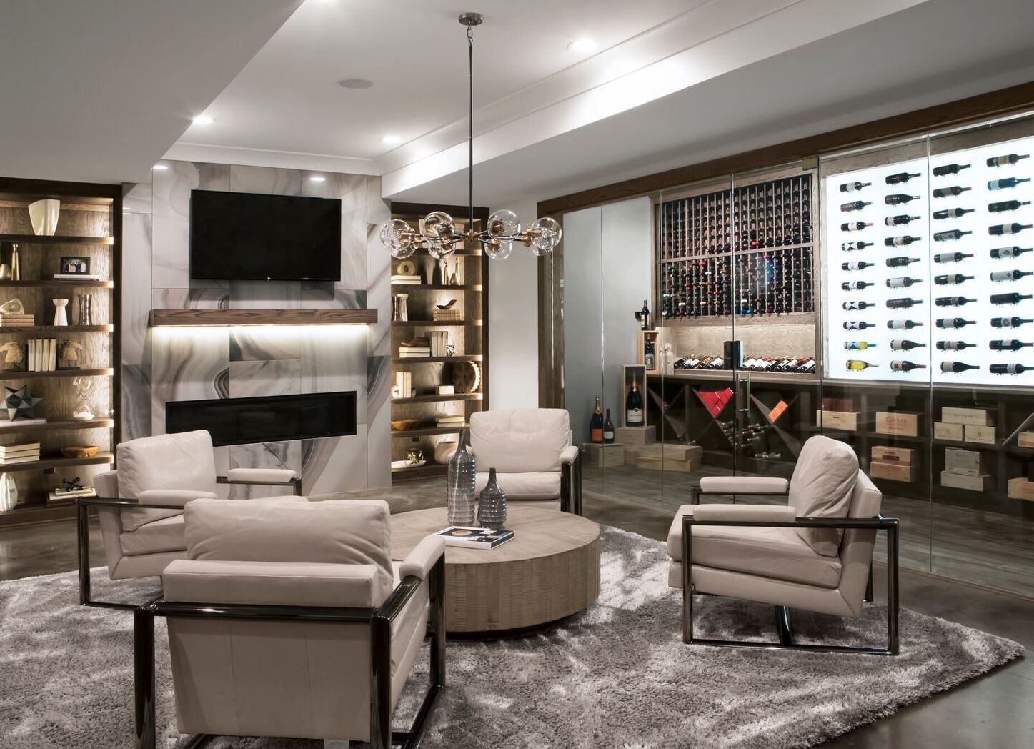 A fully stocked wine room offers an impressive place for entertaining.