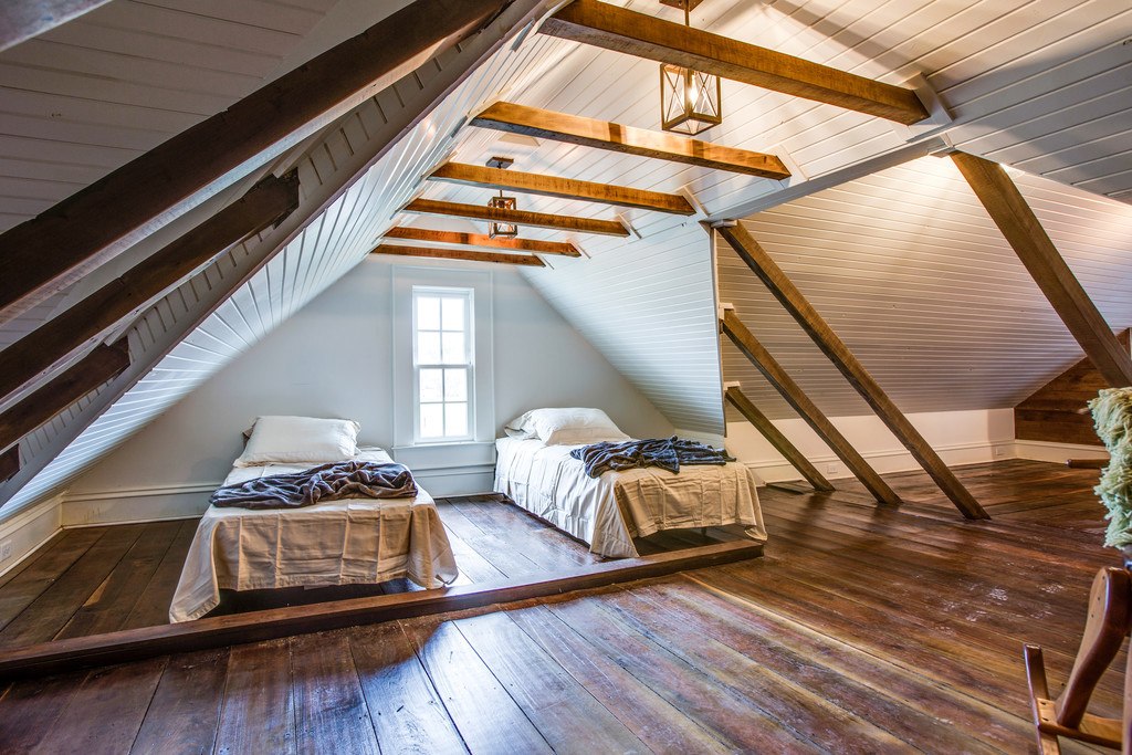 There's no shortage of sleeping spaces, as shown in this room.