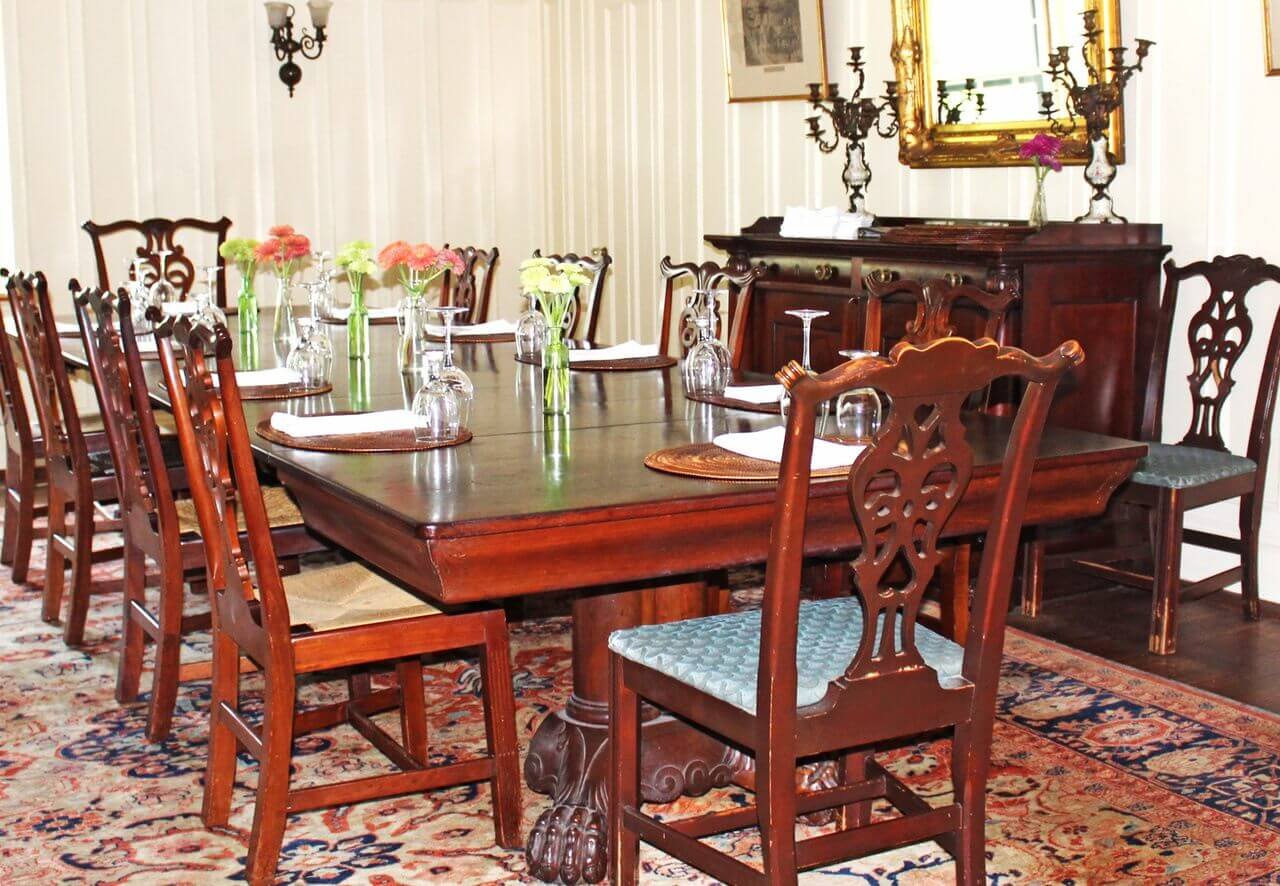 Guests can sit at communal tables in two dining areas at Greyfield Inn to get to know other visitors, or request a private table.