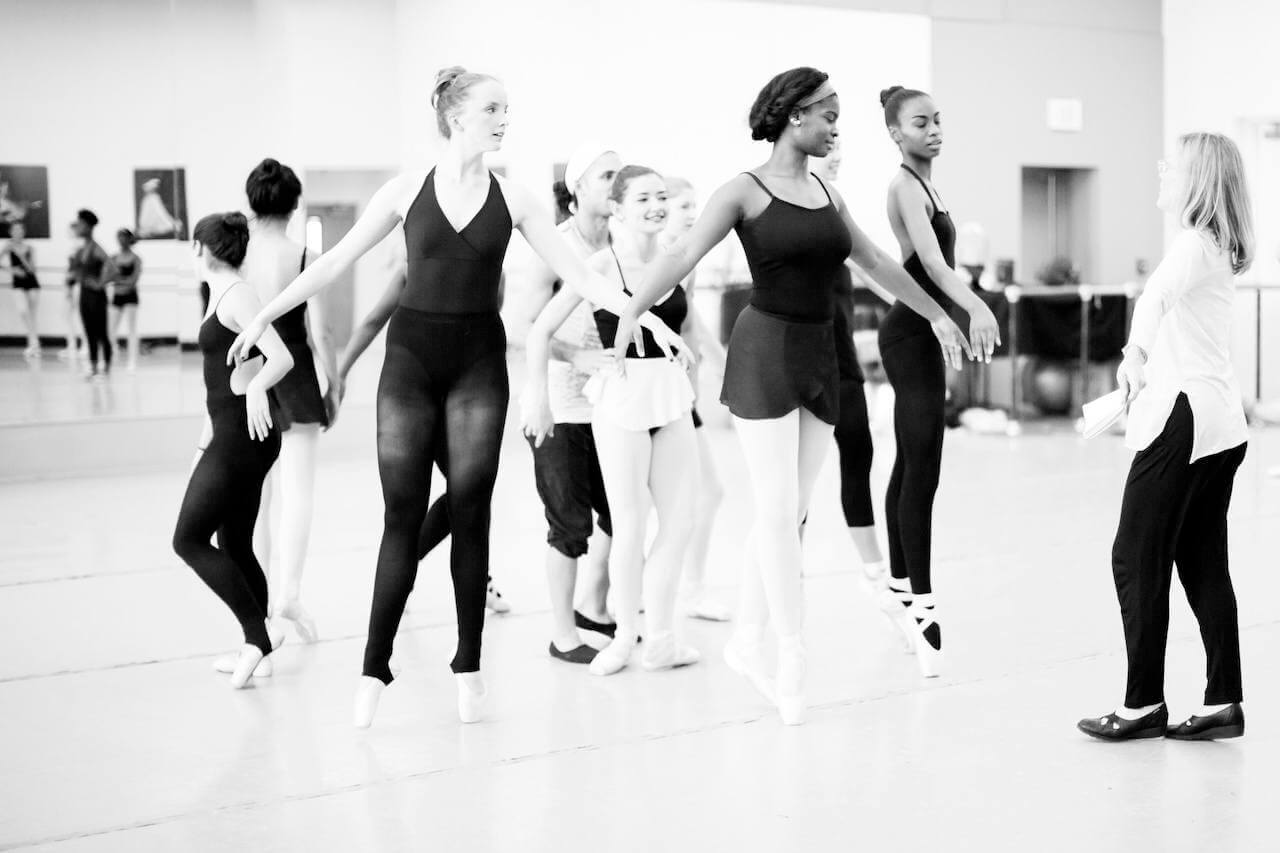 Katie leads NBE dancers during a rehearsal of Nut ReMix.