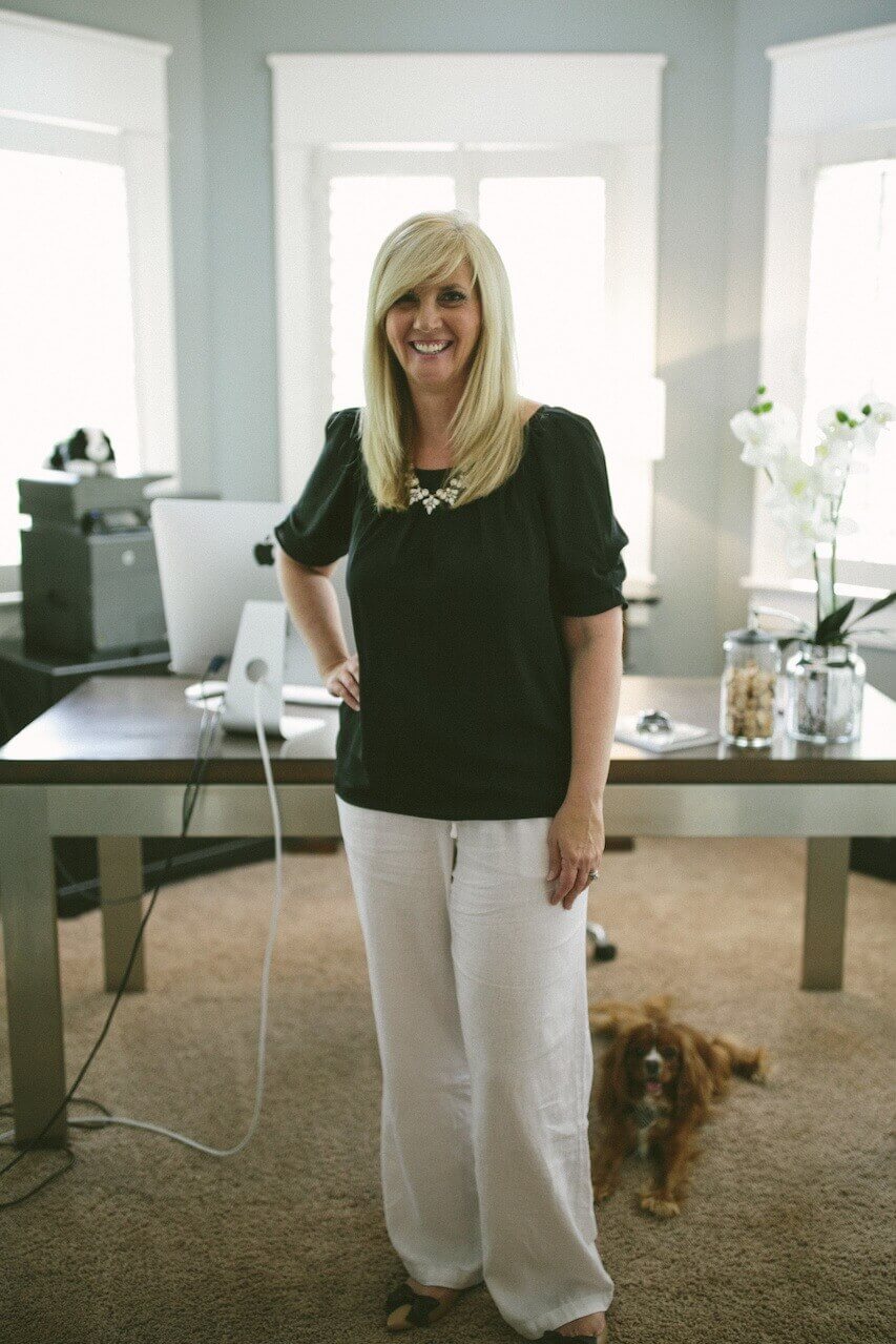 "Kirby stays under my desk all the time, right by my feet," says Angie. "He is my little shadow."