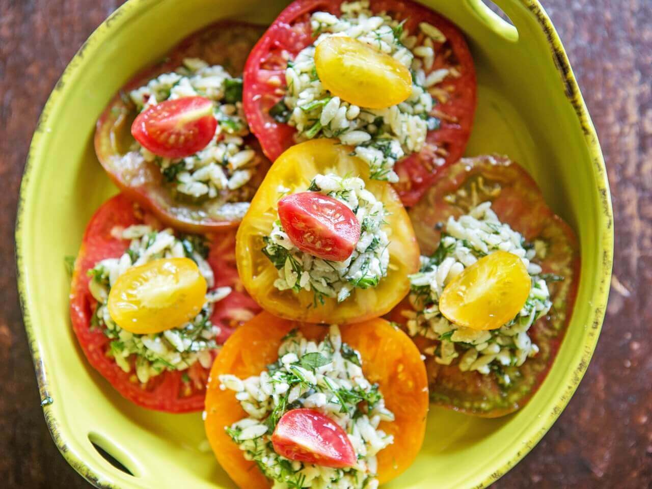 The feta in this herbed orzo salad adds a nice touch of saltiness to the sweet summer tomatoes!