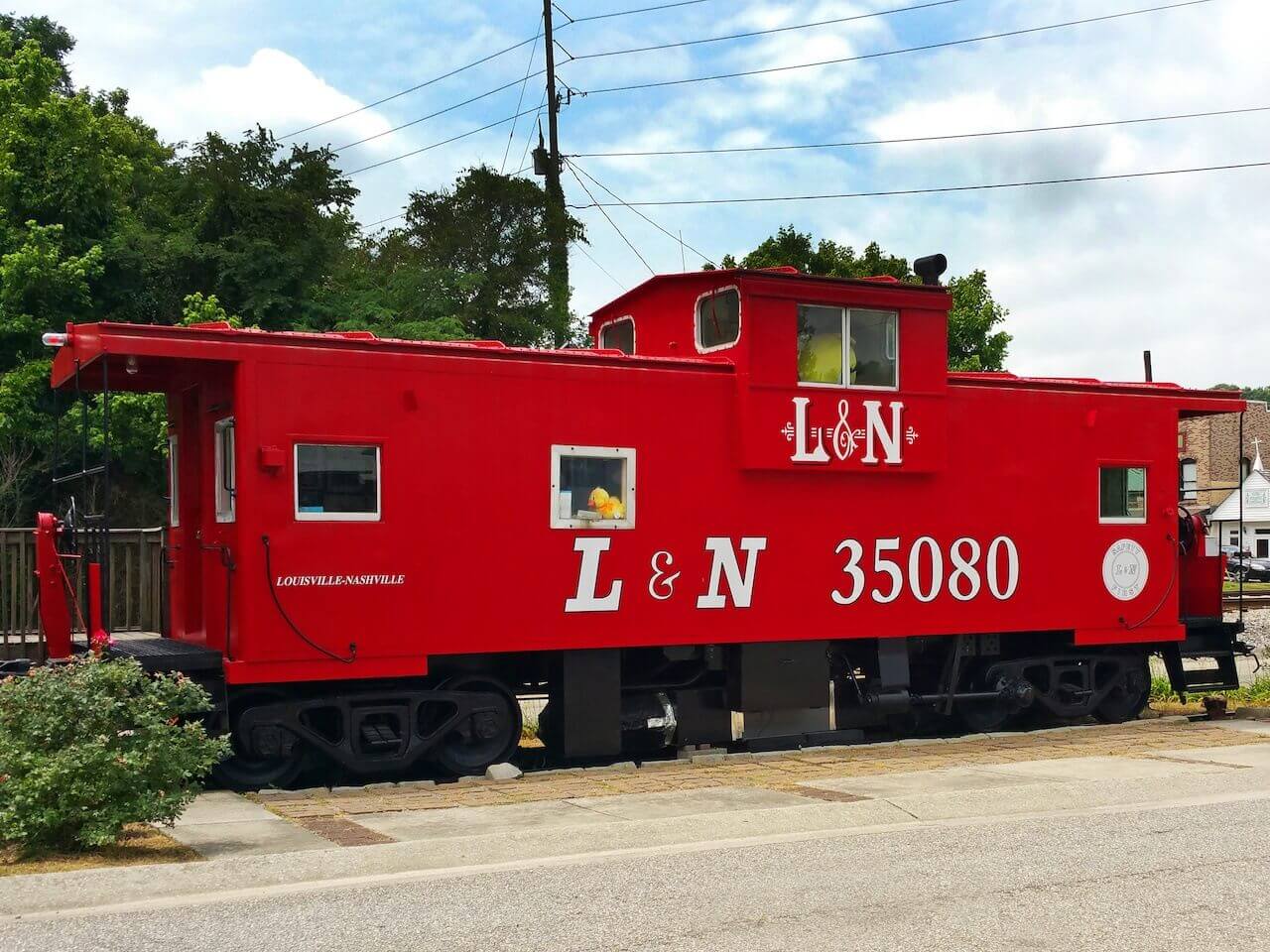 This restored train car serves as the welcome center for the charming town.