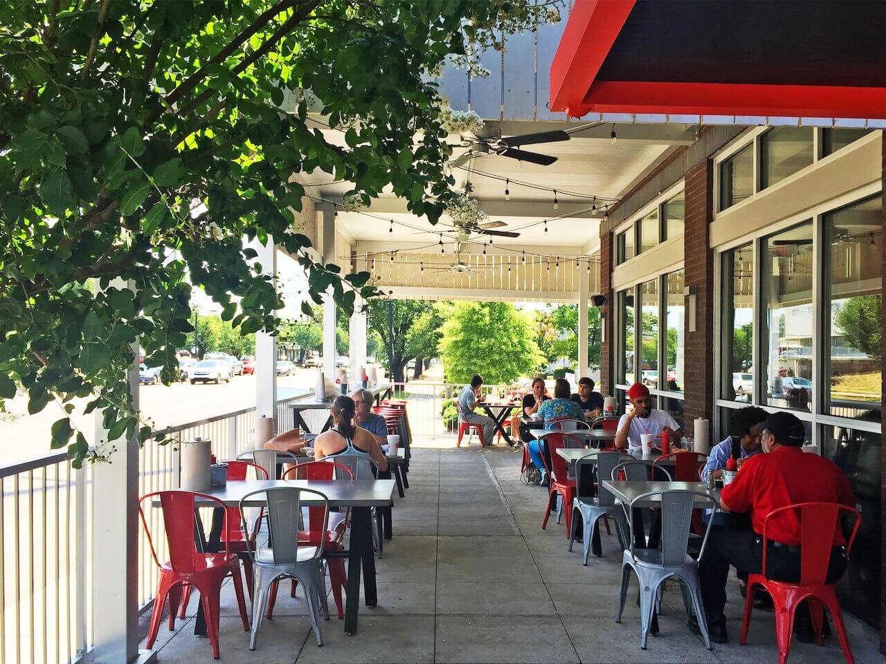 Hattie B's outside patio continues its comfortable and shared feeling. 