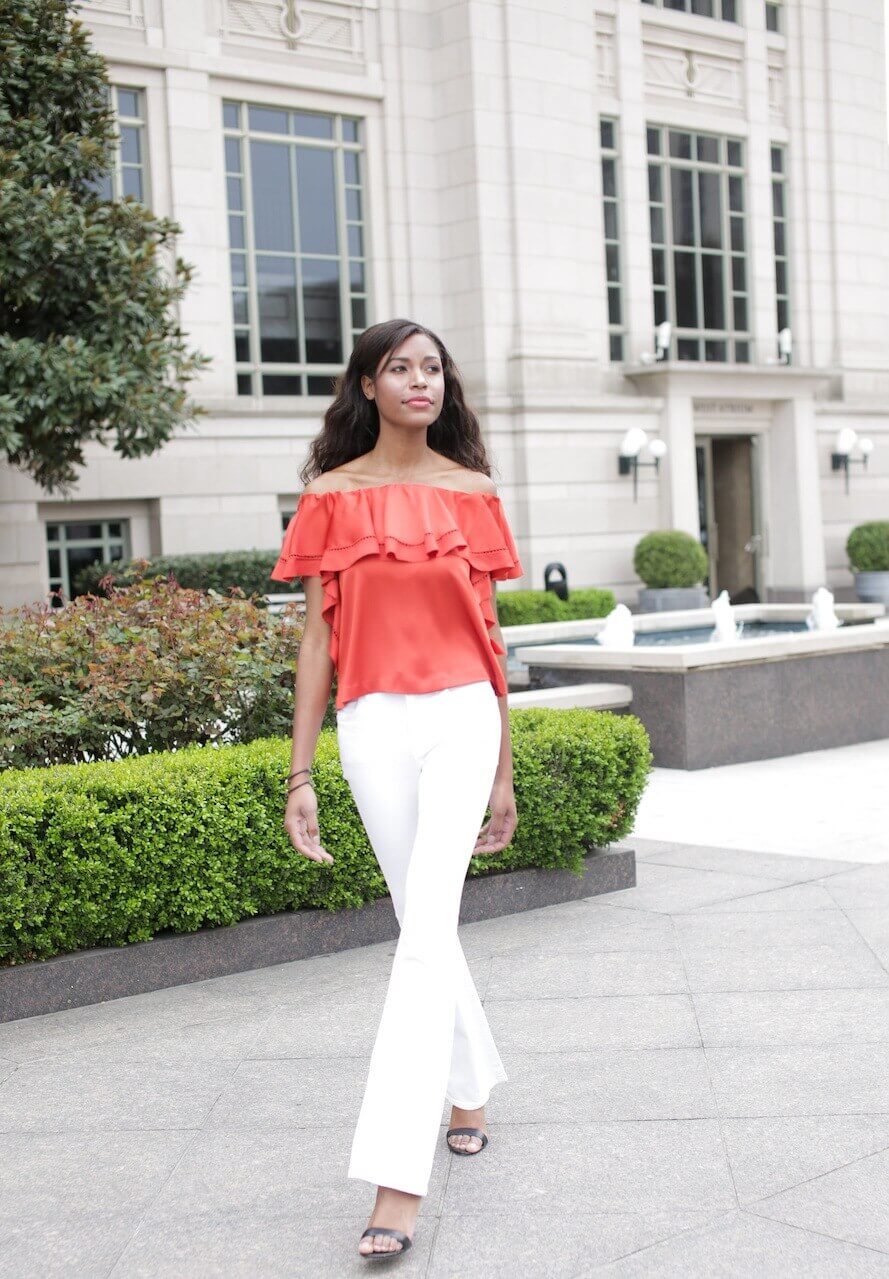 Spring trend alert a la this Gus Mayer top - ruffles AND off the shoulder!