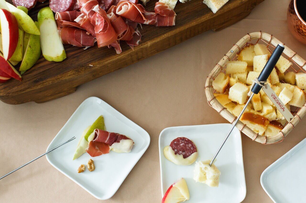 Fondue food on plates