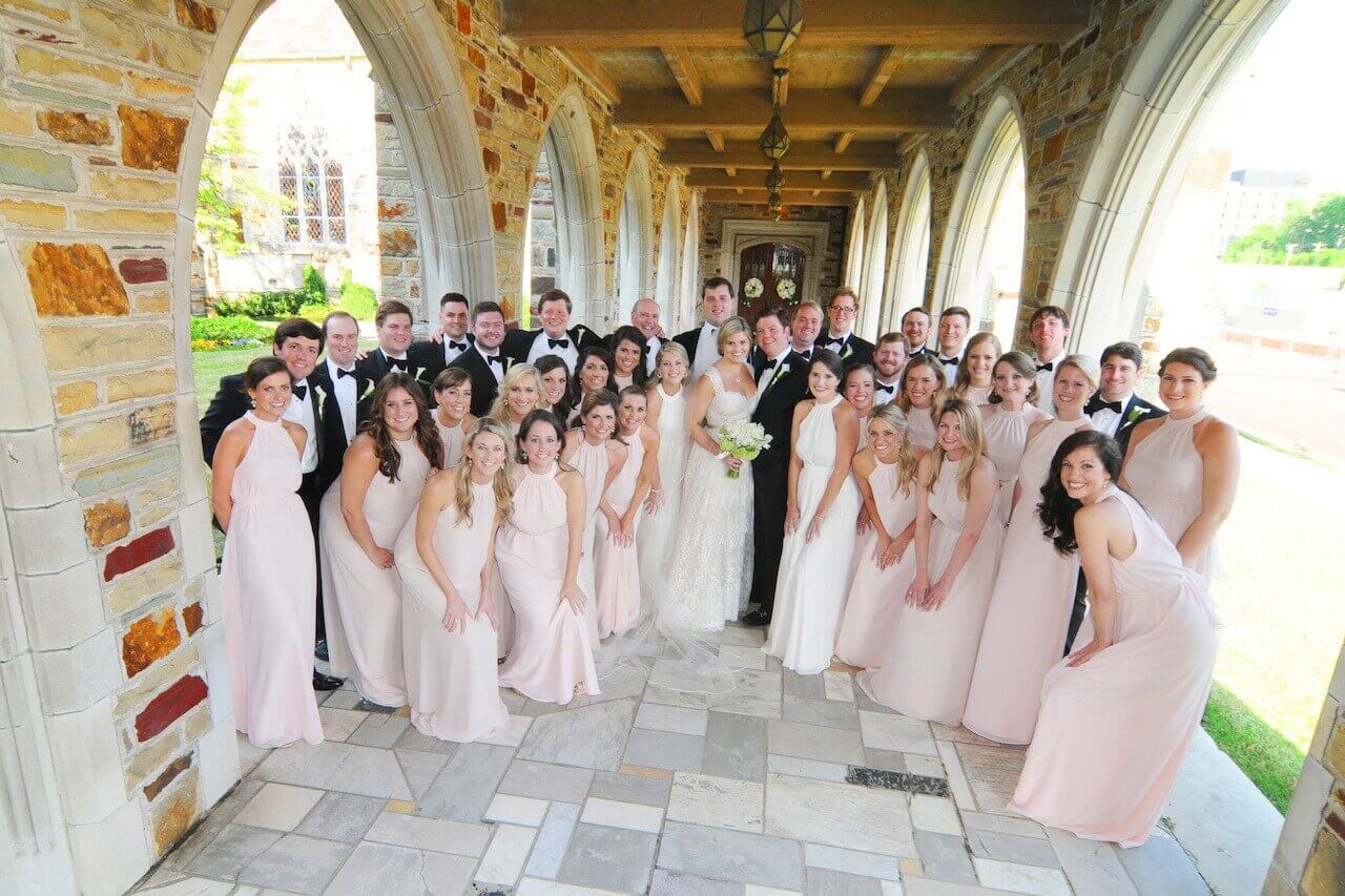 The bridal party included 22 honorary bridesmaids.