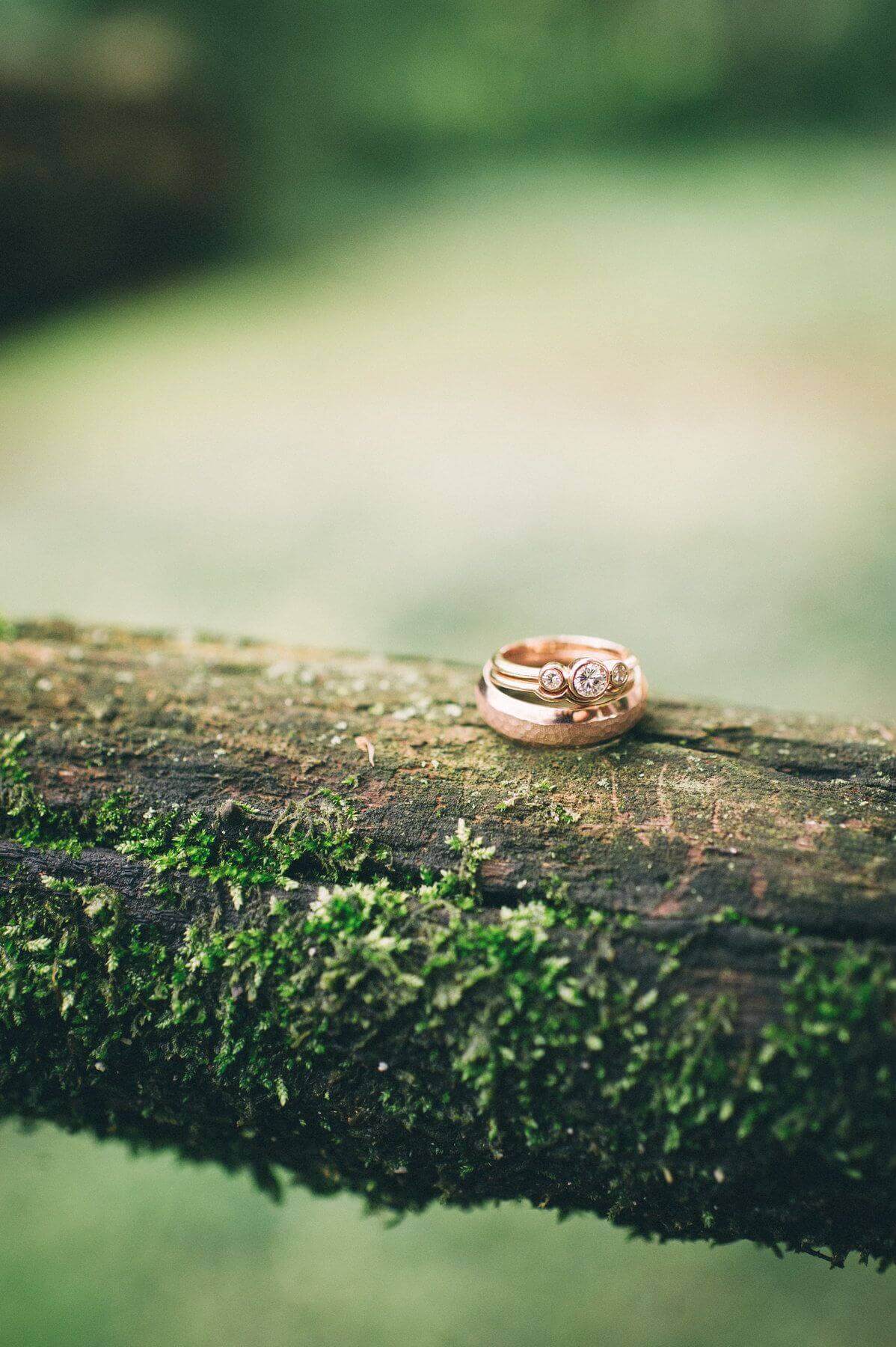 How gorgeous are these rings? “Brian proposed with my great grandmother’s ring, which had a ton of sentimental value, but wasn’t really my style,” Jessica says. “We went to a local jeweler, Clater’s, who took the diamonds out of the ring and helped us design a custom setting for them. They also did a custom shadow band for my wedding band, and they made Brian’s wedding band too.” A wonderful marriage of sentiment and style, executed perfectly by Clater’s. treehouse elopement