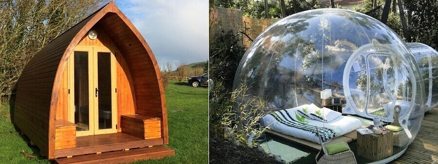 Glamping pods and glamping bubbles