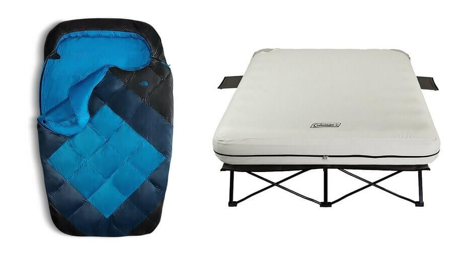 Glamping sleeping bag and airbed