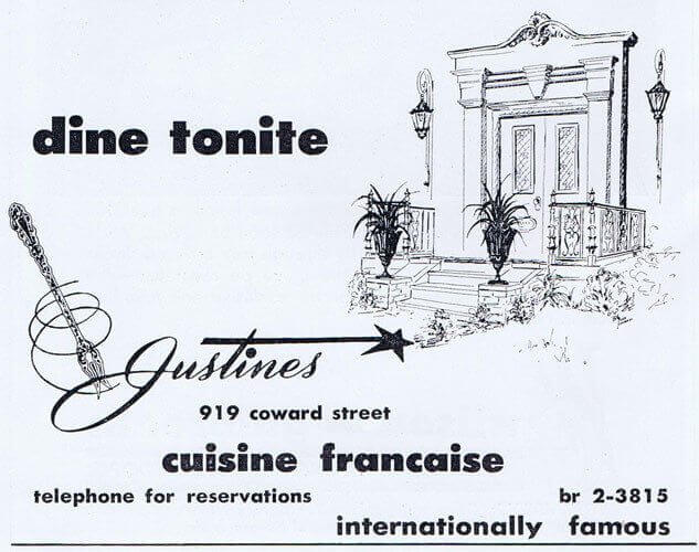 justines ad 1961 Historic Mem