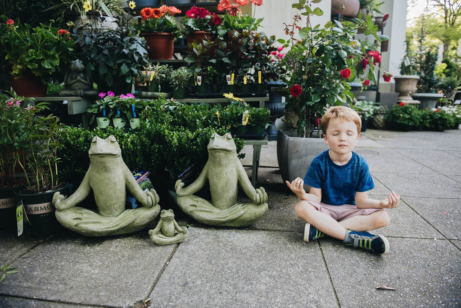 Sweet Arlo finds his zen among the frogs at Leaf n Petal in the Birmingham Botanical Gardens!