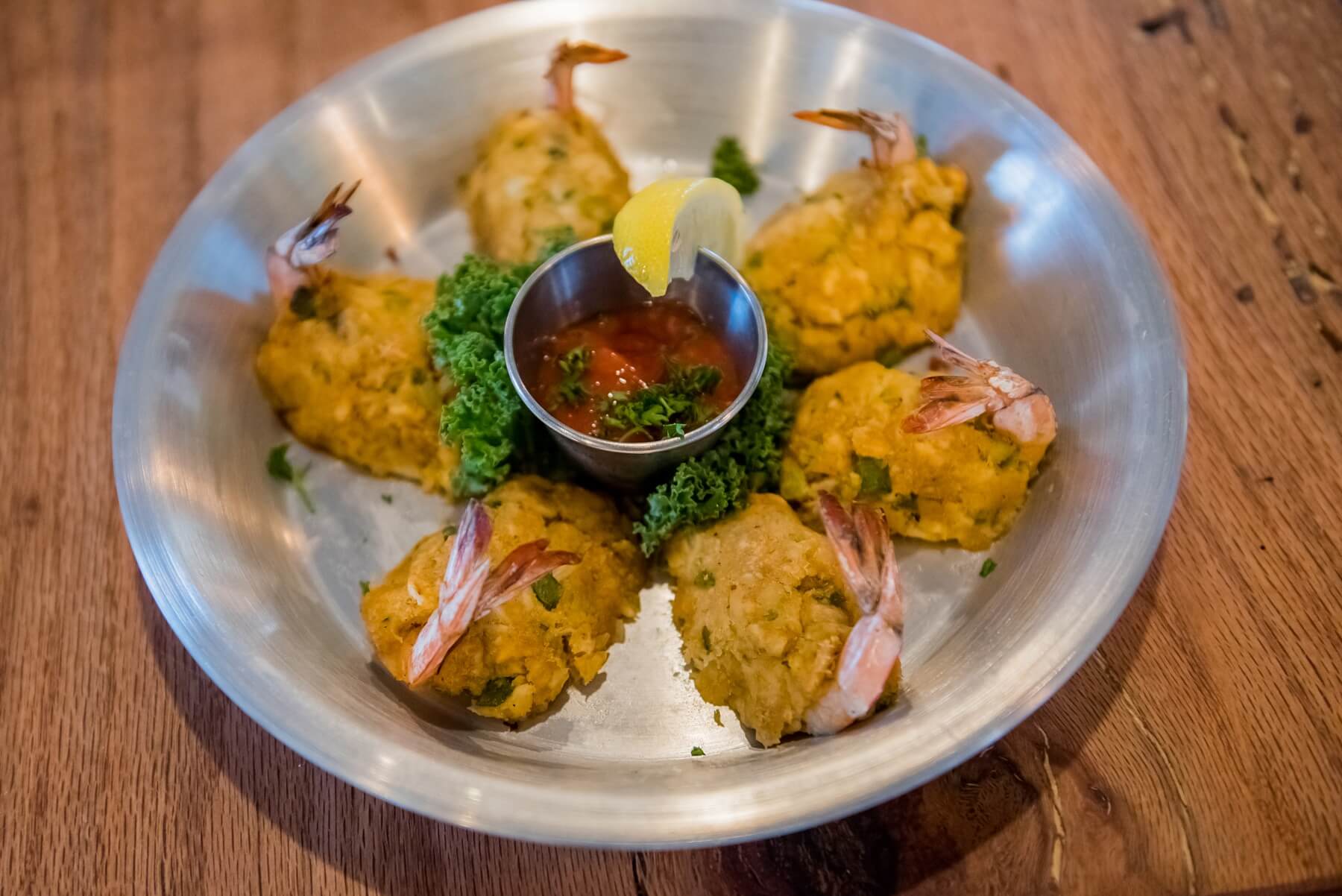 Crab cake-stuffed shrimp indian pass raw bar