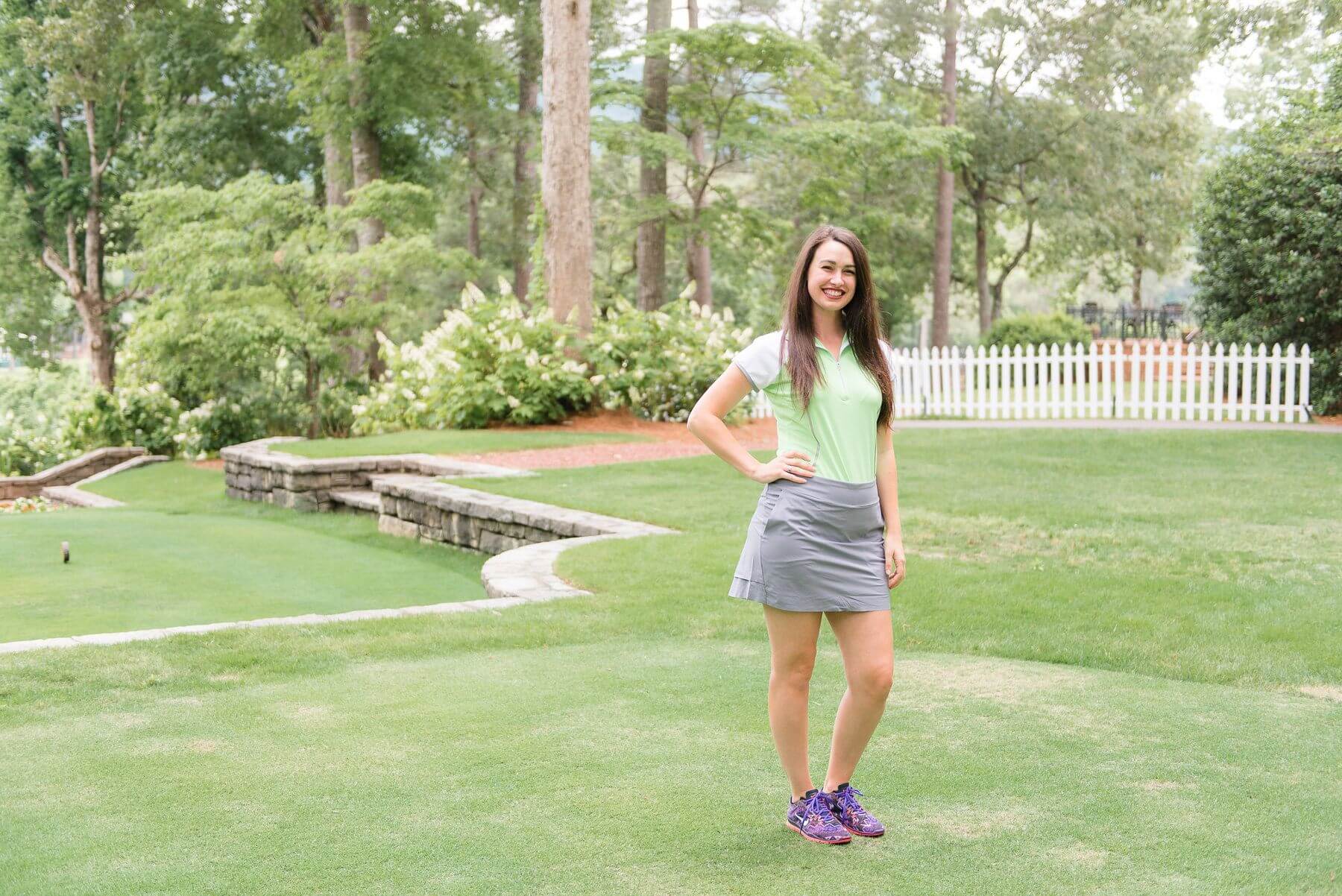 On Taylor from <a href="https://www.usgashop.com/U.S._Womens_Open_USGA" target="_blank" rel="noopener">USGA</a>: Annika by Cutter & Buck performnace skort, $88; Lime polo, $78