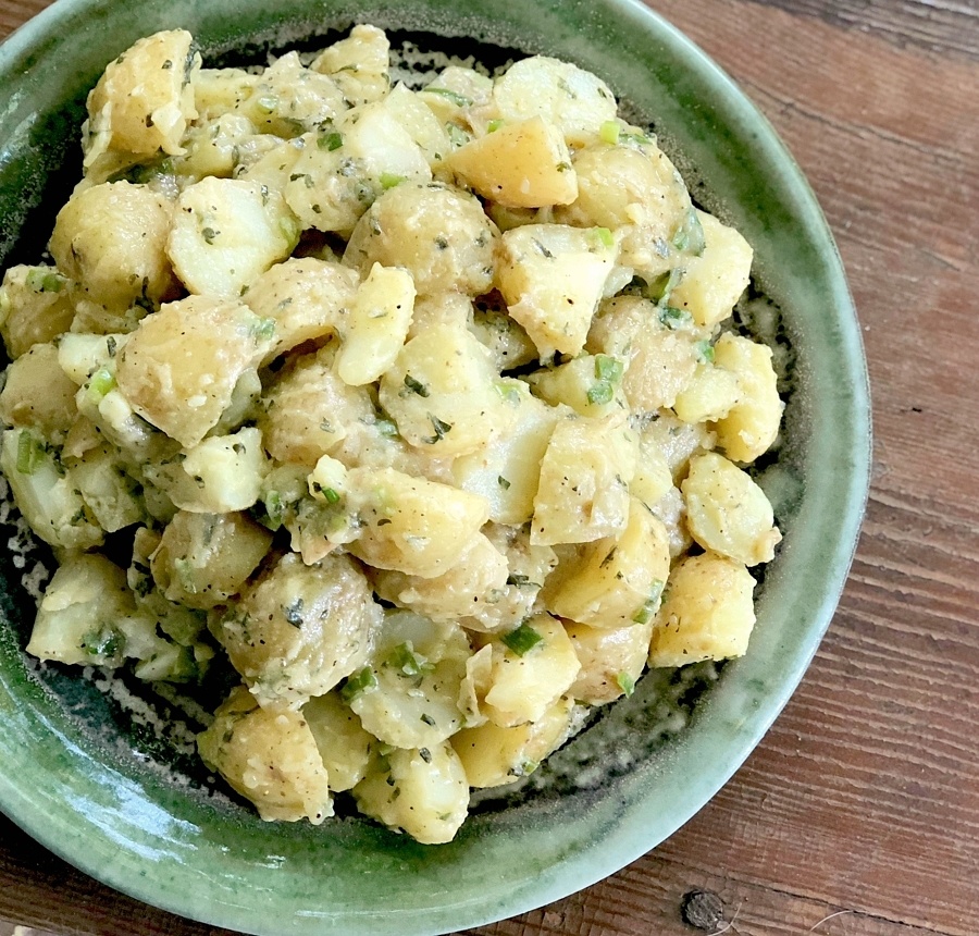 basic vinaigrette dressing on potato salad