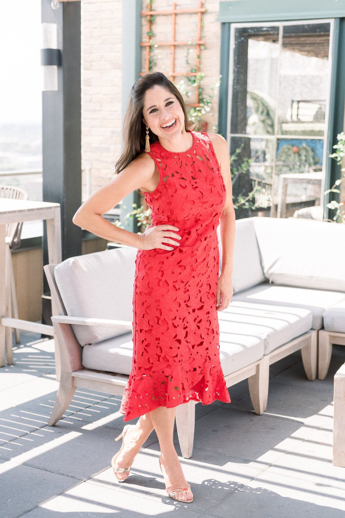 On Nicole from Monkees of Mountain Brook: Red lace dress, $418 On Nicole from Monkees of Mountain Brook: Red lace dress, $418