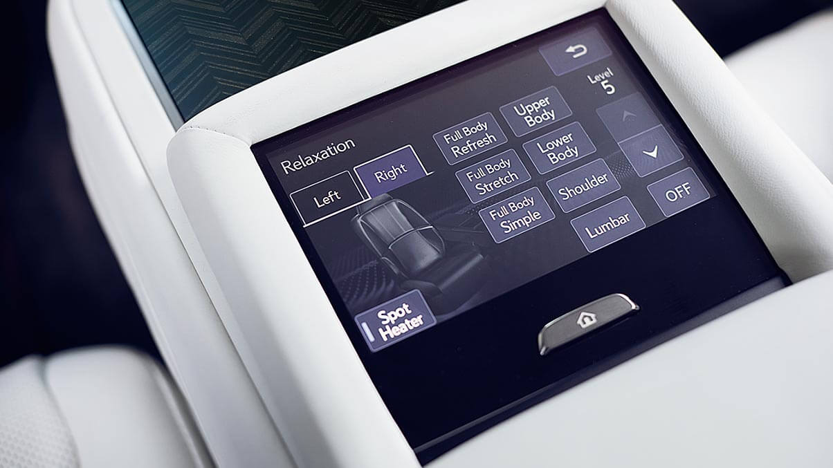 Possibly the only thing better than driving an LS is being a passenger in one. The rear seat console touchscreen enables those in the back to control their 22-way adjustable seats, their environmental and seat temperature, and of course, their own massage preferences. Possibly the only thing better than driving an LS is being a passenger in one. The rear seat console touchscreen enables those in the back to control their 22-way adjustable seats, their environmental and seat temperature, and of course, their own massage preferences.