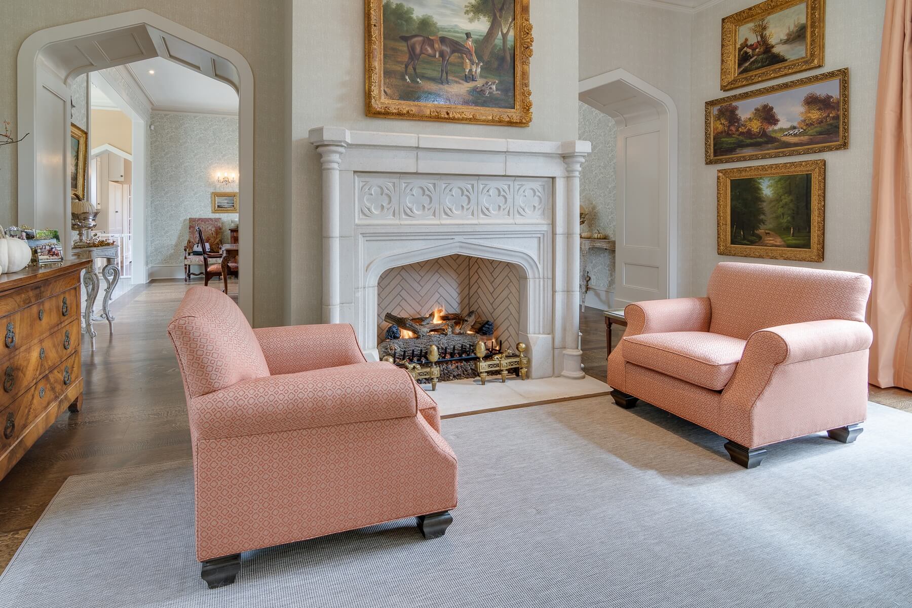 Bishop Hearth &amp; Home offers indoor and outdoor fireplaces. This breathtaking Isokern fireplace by Bishop is stately and traditional with a crisp, white palette that lends a thoroughly modern feel.