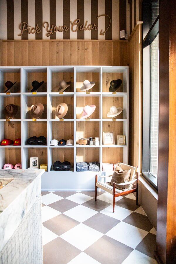 Rustler Hat Co. takes custom hat fittings to a whole new level. Image: Honor Creative Rustler Hat Co.'s shop interior.