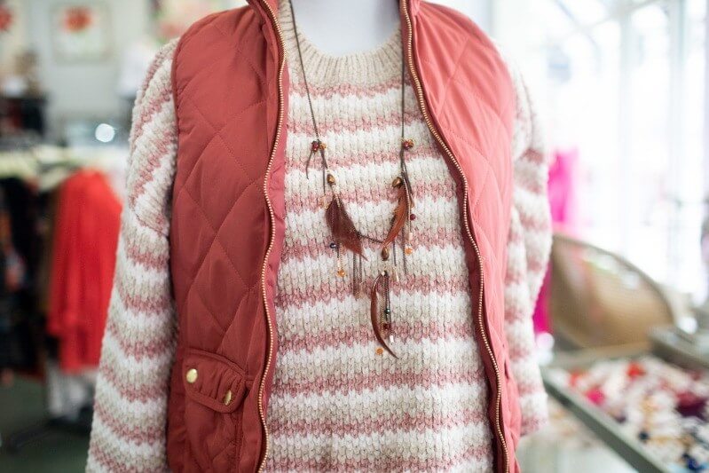 We love how this feather necklace cascades down the sweater. It almost looks like a dream catcher! What to wear louisville february