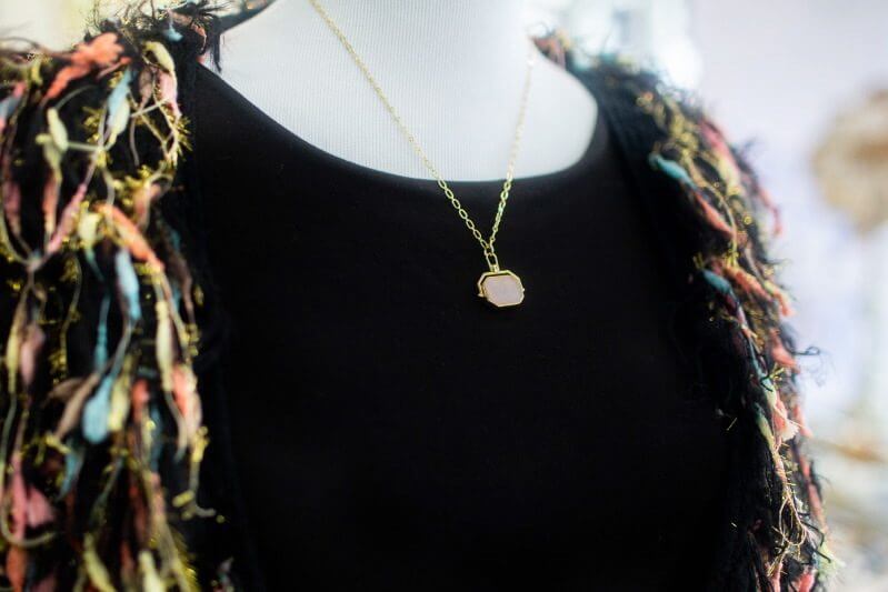 We're in love with the shaggy colors of this jacket and the daintiness of this necklace. what to wear louisville february