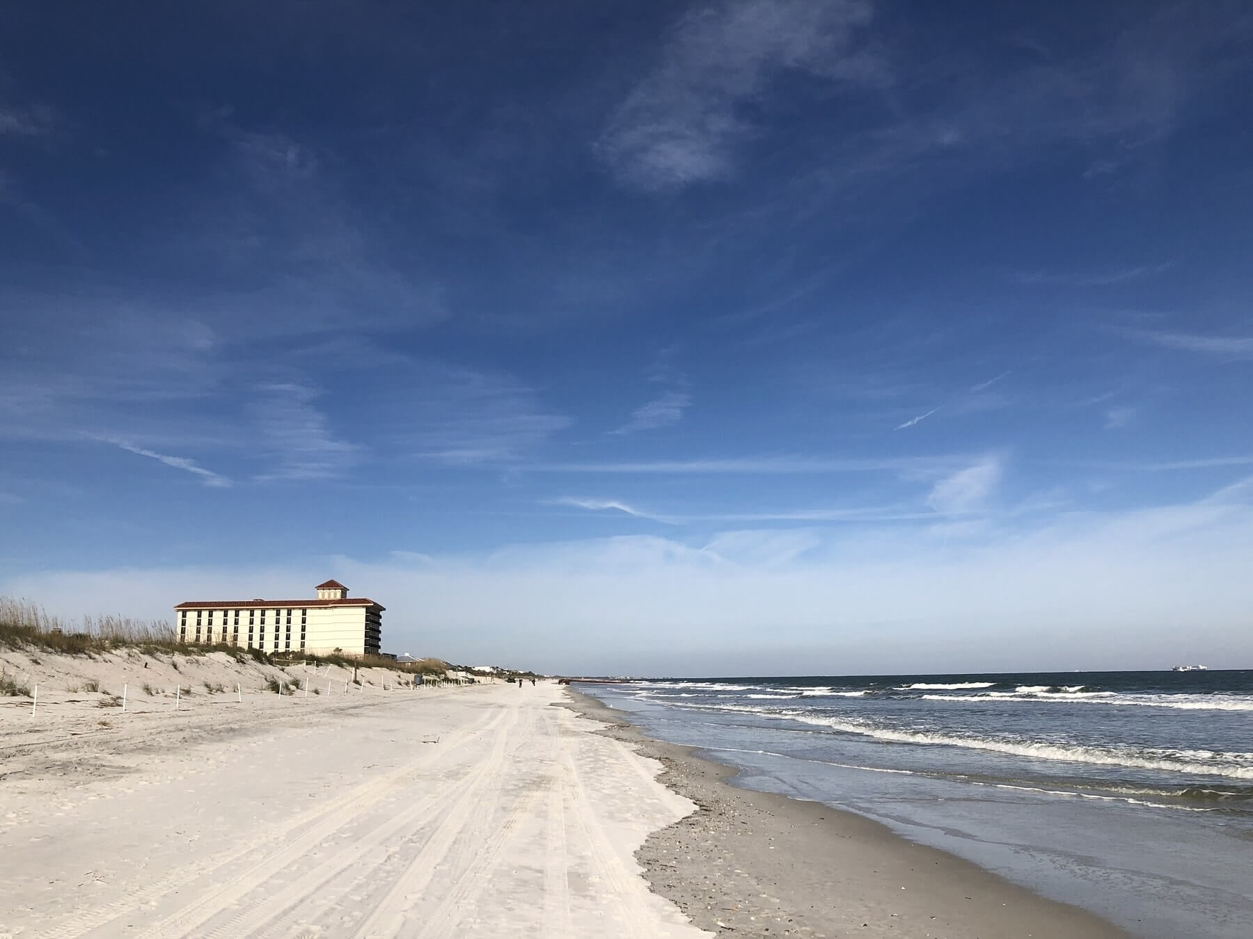 Jacksonville, Florida — The wide beach outside One Ocean Resort is made for long walks and bird-watching.
